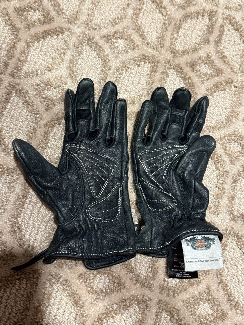 Harley-Davidson Black Leather Riding Gloves with Lace-Up Cuff - Picture 5 of 7